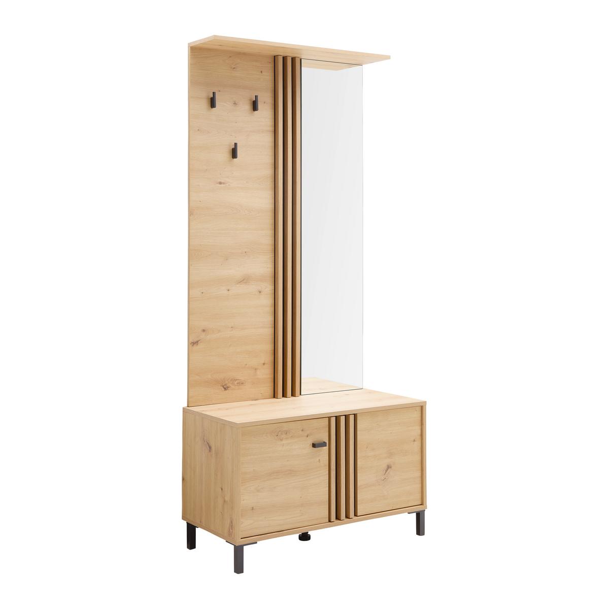 Predsieňový nábytok LAVAL - čierna/dub artisan, Modern, kompozitné drevo/sklo (87/190/40cm) - Mömax