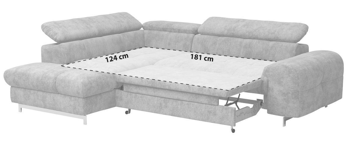 Ecksofa Mit Schlaffunktion Cloud + Hellgrau - Chromfarben/Grau, KONVENTIONELL, Textil (206/257cm) - Livetastic