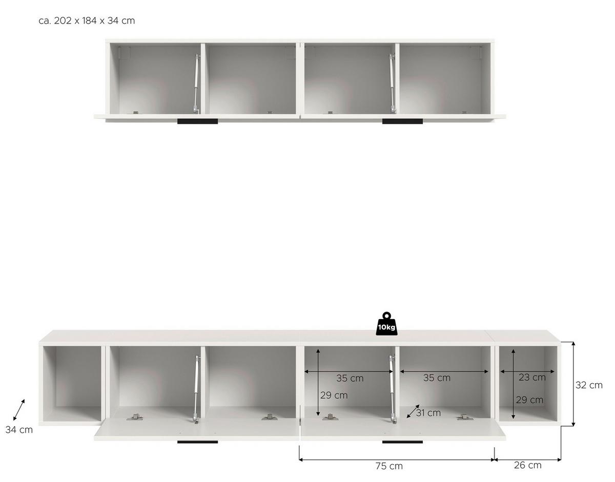 Wohnwand, The ONE 8, B: 150 cm Weiss - Schwarz/Weiß, Trend, Holzwerkstoff (150/92/34cm)