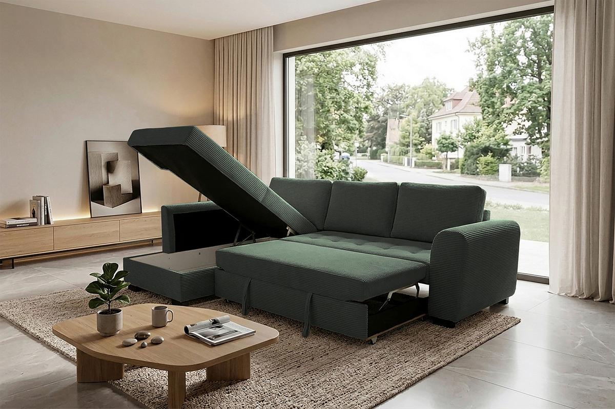 Ecksofa John Grün S: 178x239 Cm - Schwarz/Grün, Trend, Textil (178/239cm)