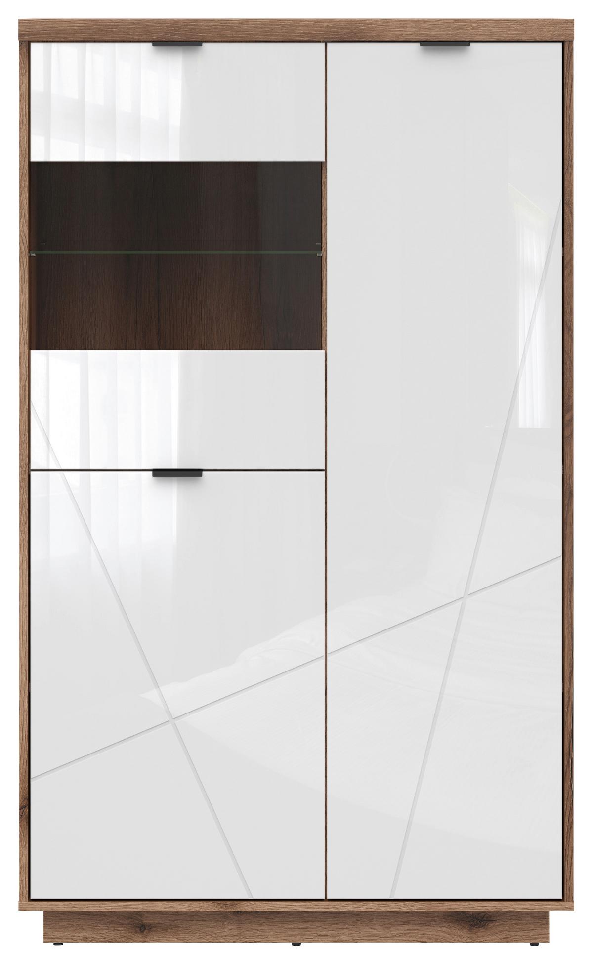 Vitrine Forn Glass-Door Cabinet - Weiß Hochglanz/Eichefarben, Design, Glas/Holzwerkstoff (94/157/42,5cm)