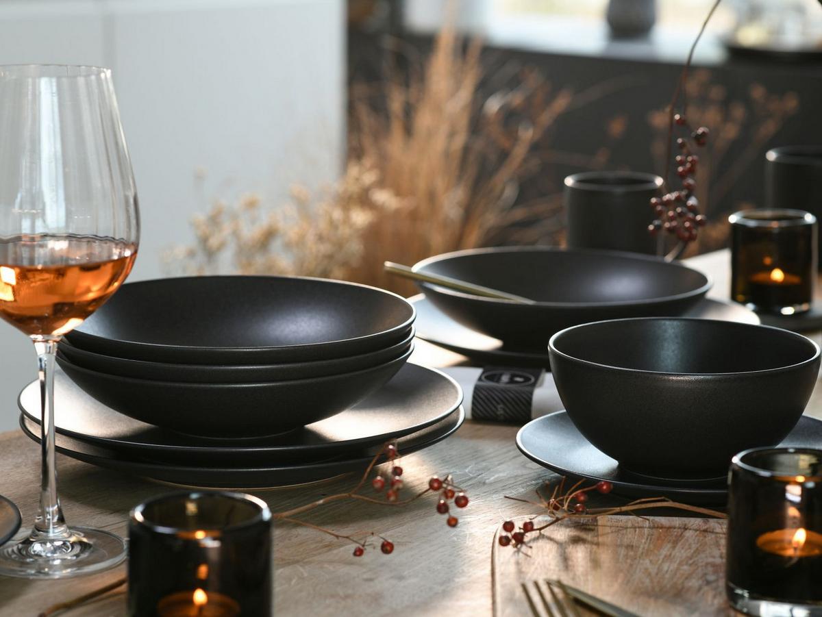 Kombiservice Keramik 4 Personen Geschirr Set - Schwarz, Design, Keramik - Creatable