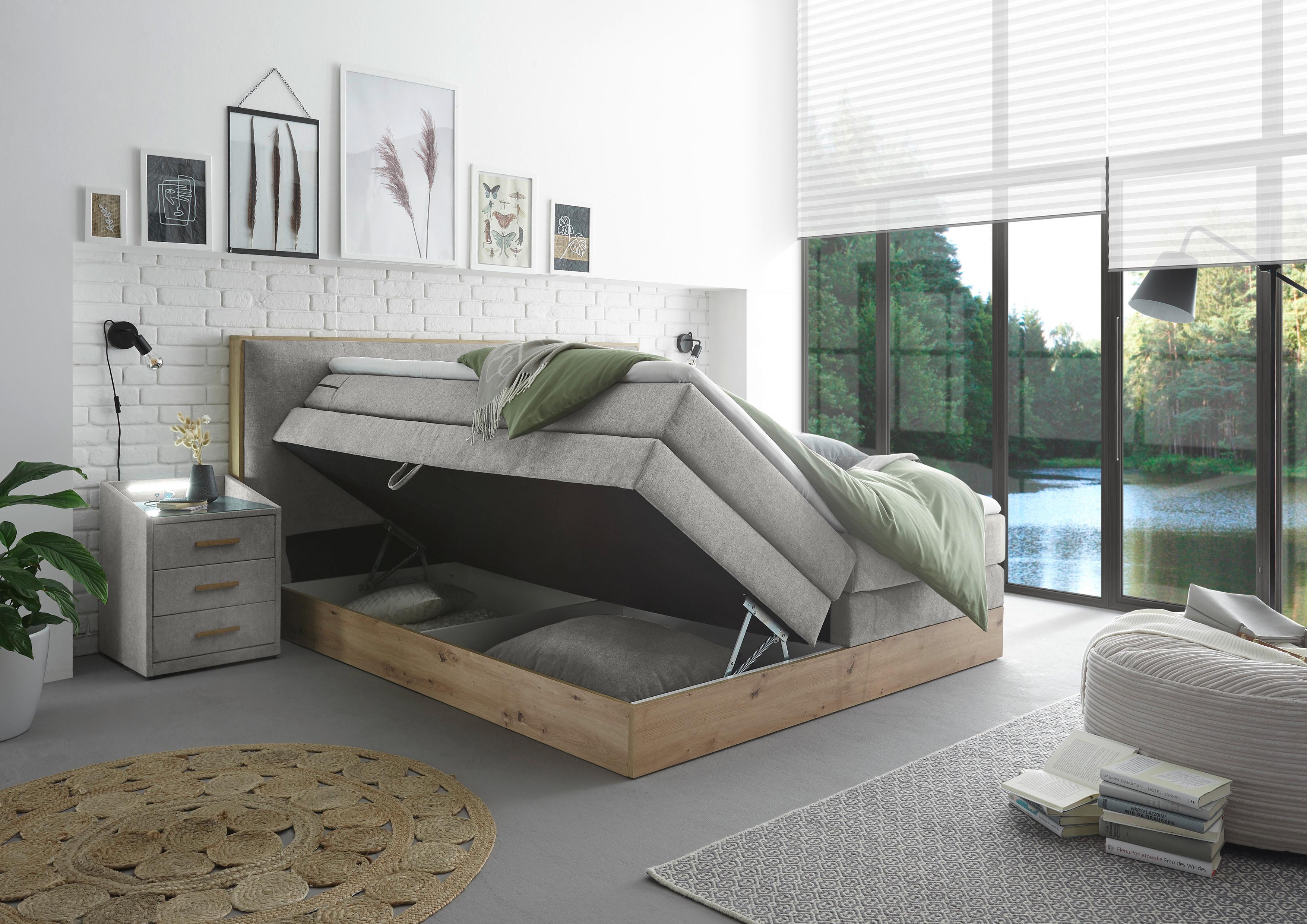Boxspringbett mit Topper & Bettkasten 180x200 Preston - Hellgrau, MODERN, Holz/Holzwerkstoff (180/200cm) - Livetastic