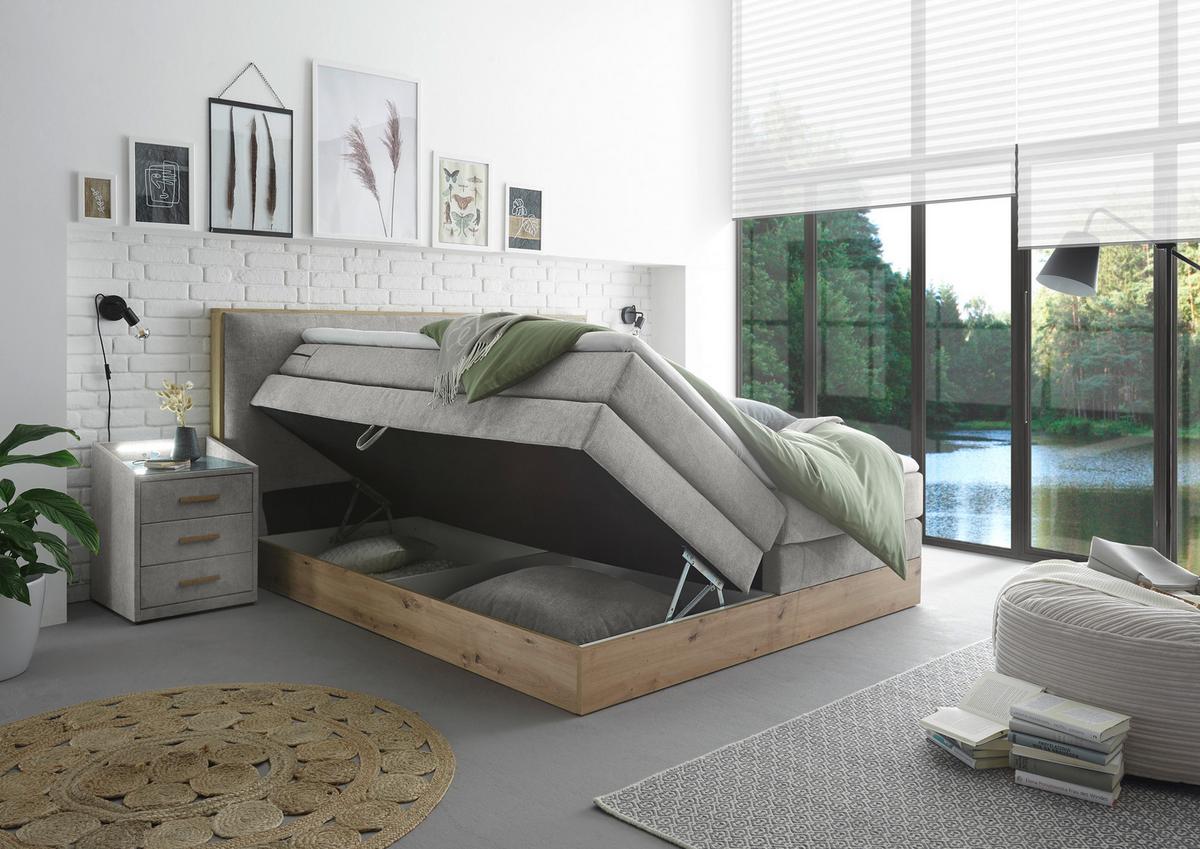 Boxspringbett Mit Topper & Bettkasten 180x200 Preston - Hellgrau, MODERN, Holz/Holzwerkstoff (180/200cm) - Livetastic
