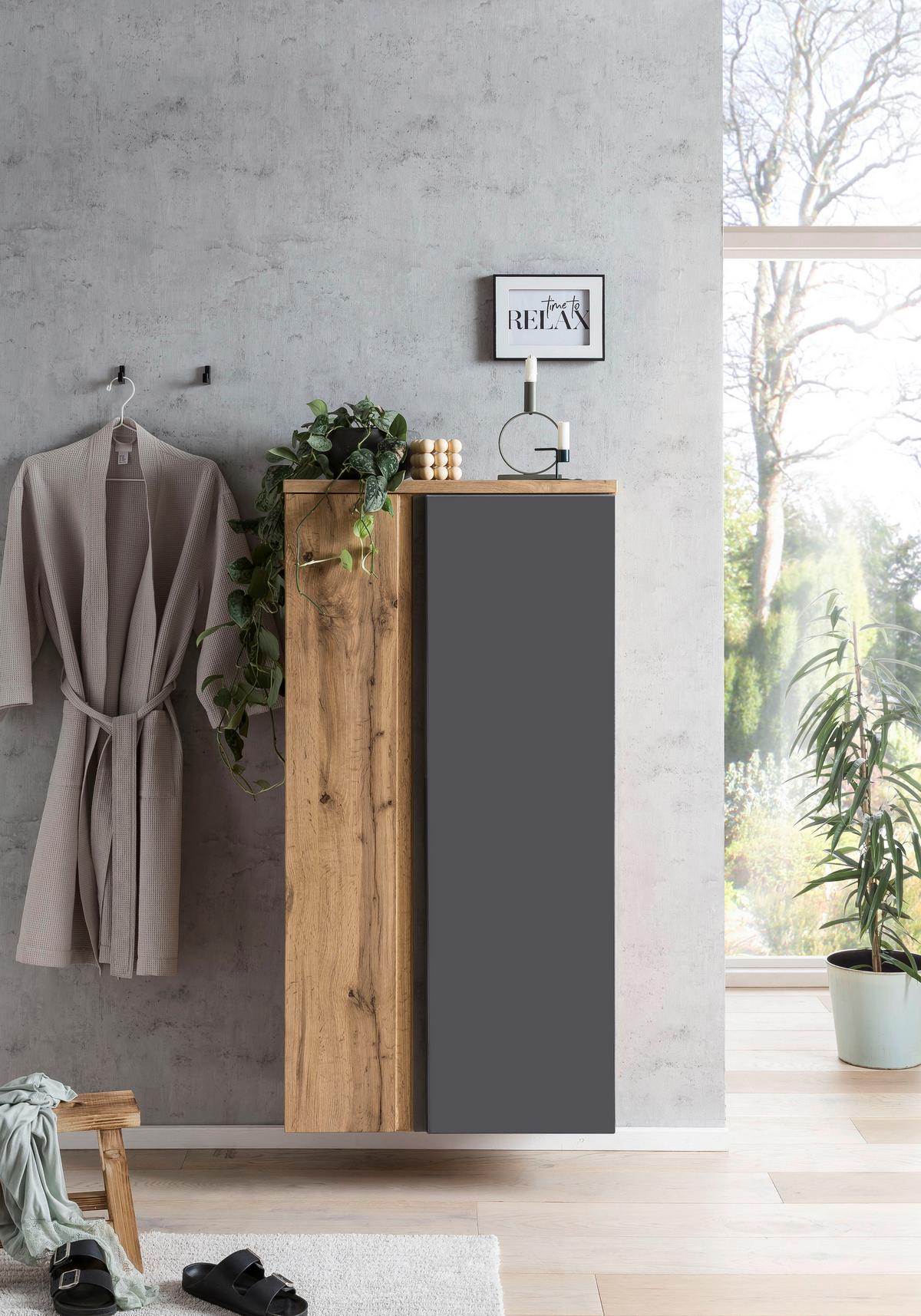 Midischrank Varese B: 65 Cm Grau/eiche Wotan - Eiche Wotan/Grau, MODERN, Holzwerkstoff (65/130/35cm) - Held