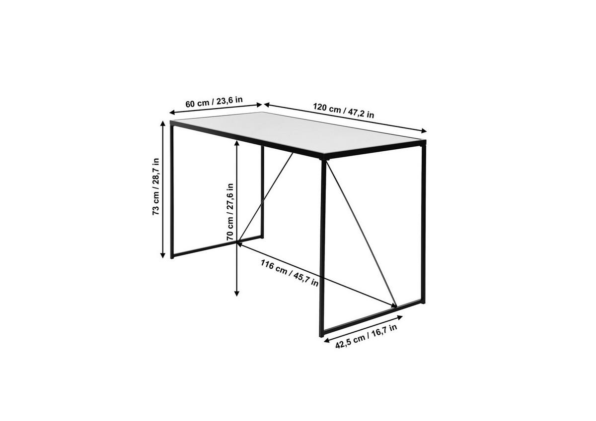 Schreibtisch Glam Desk - Schwarz/Weiß, KONVENTIONELL, Holzwerkstoff/Metall (120/60/73cm) - Livetastic