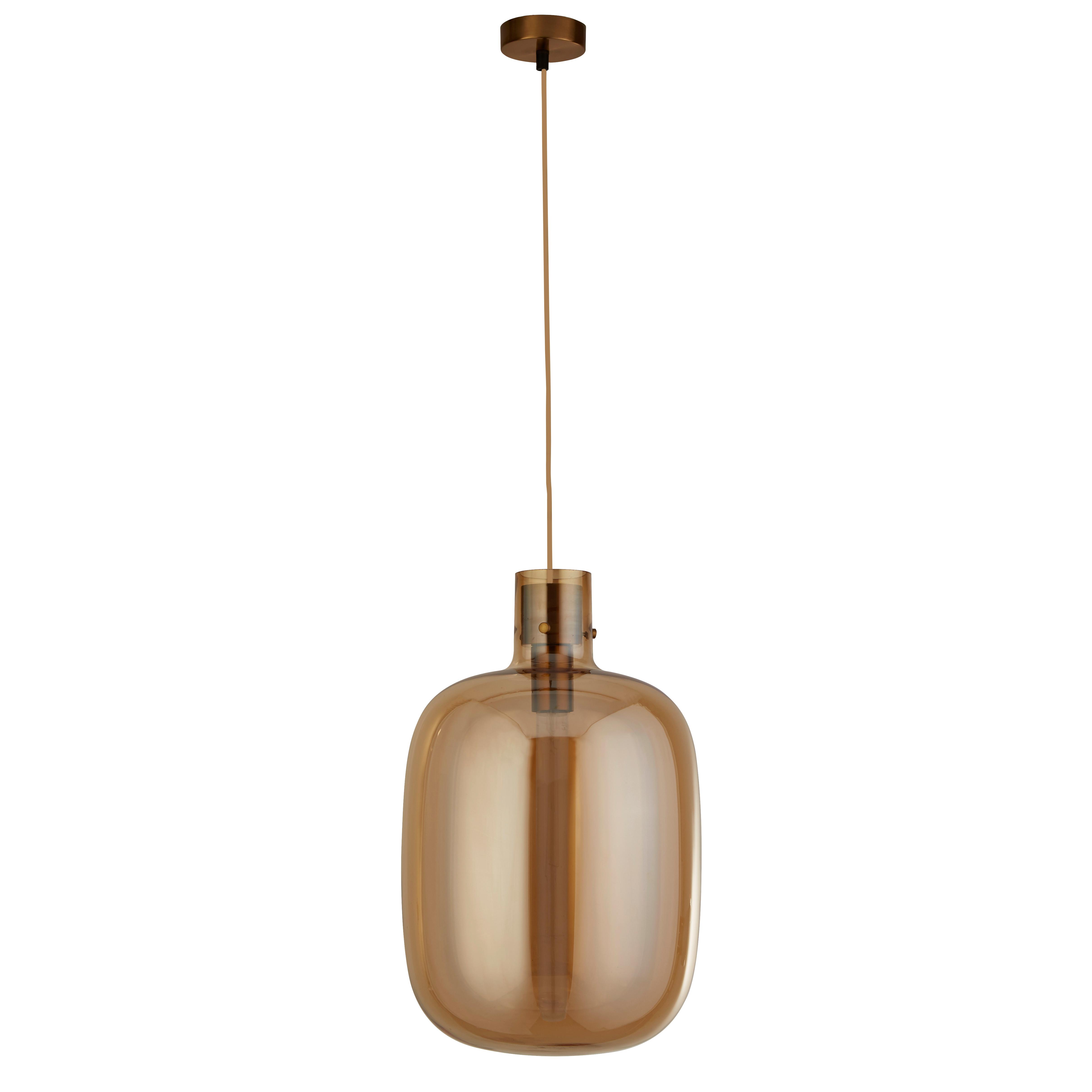 Hängeleuchte Barrel H: 127 cm, 1-Flammig, höhenverstellbar - Bernsteinfarben, Design, Glas/Metall (30/127cm)