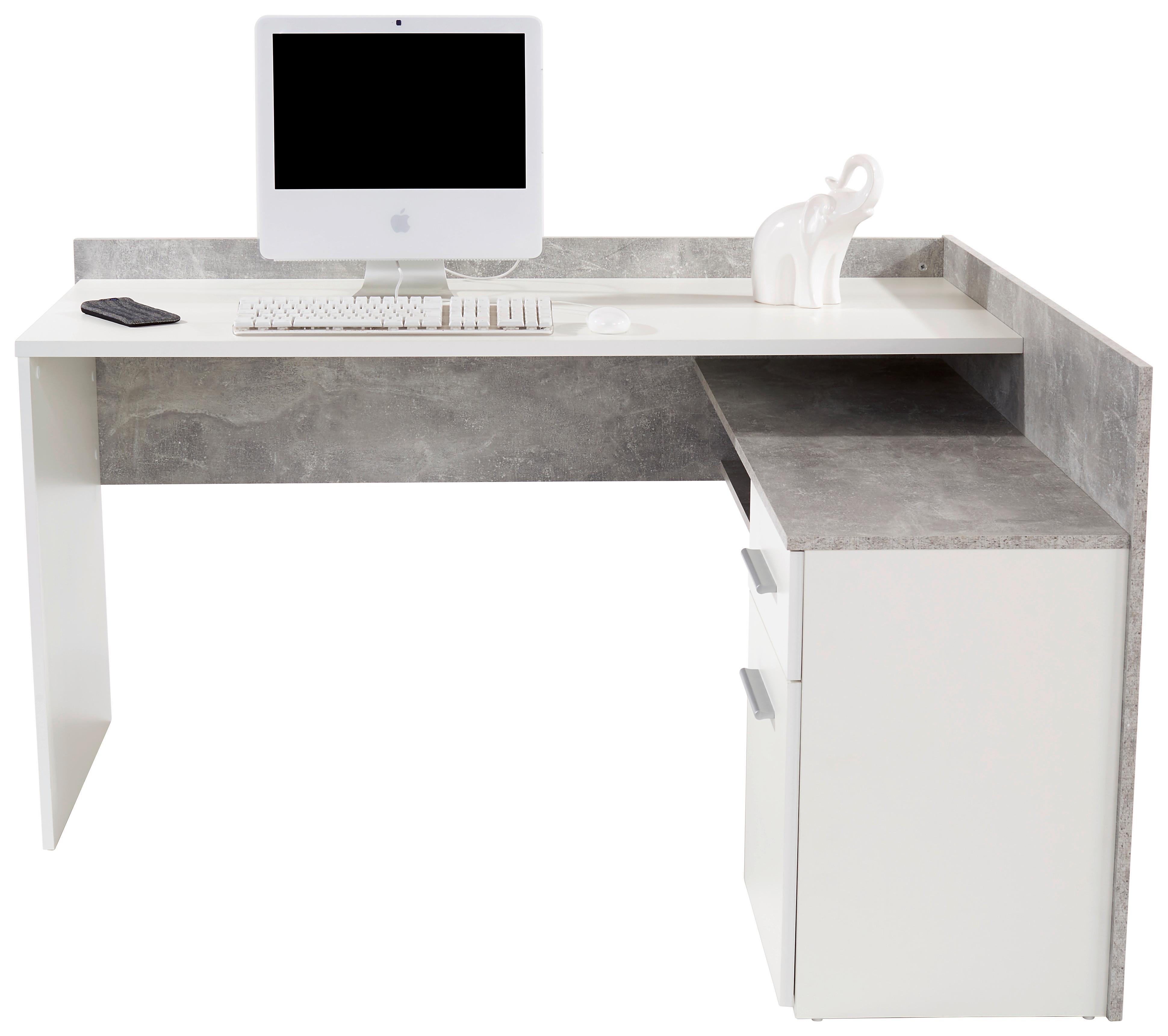 Eckschreibtisch Mit Stauraum B: 141,6 Cm Moni, Betonoptik - Dunkelgrau/Weiß, MODERN, Holzwerkstoff (141,6/80,5/124cm)