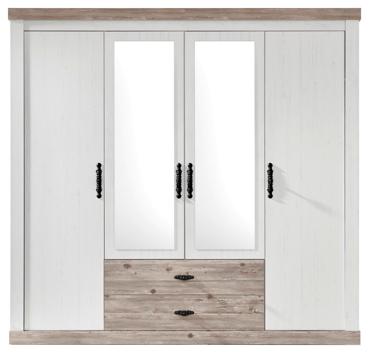 Kleiderschrank Florenz Pinie Weiß Dekor, B: 217cm - Hellbraun/Pinienfarben, Design, Holzwerkstoff (217/201/60cm) - MID.YOU