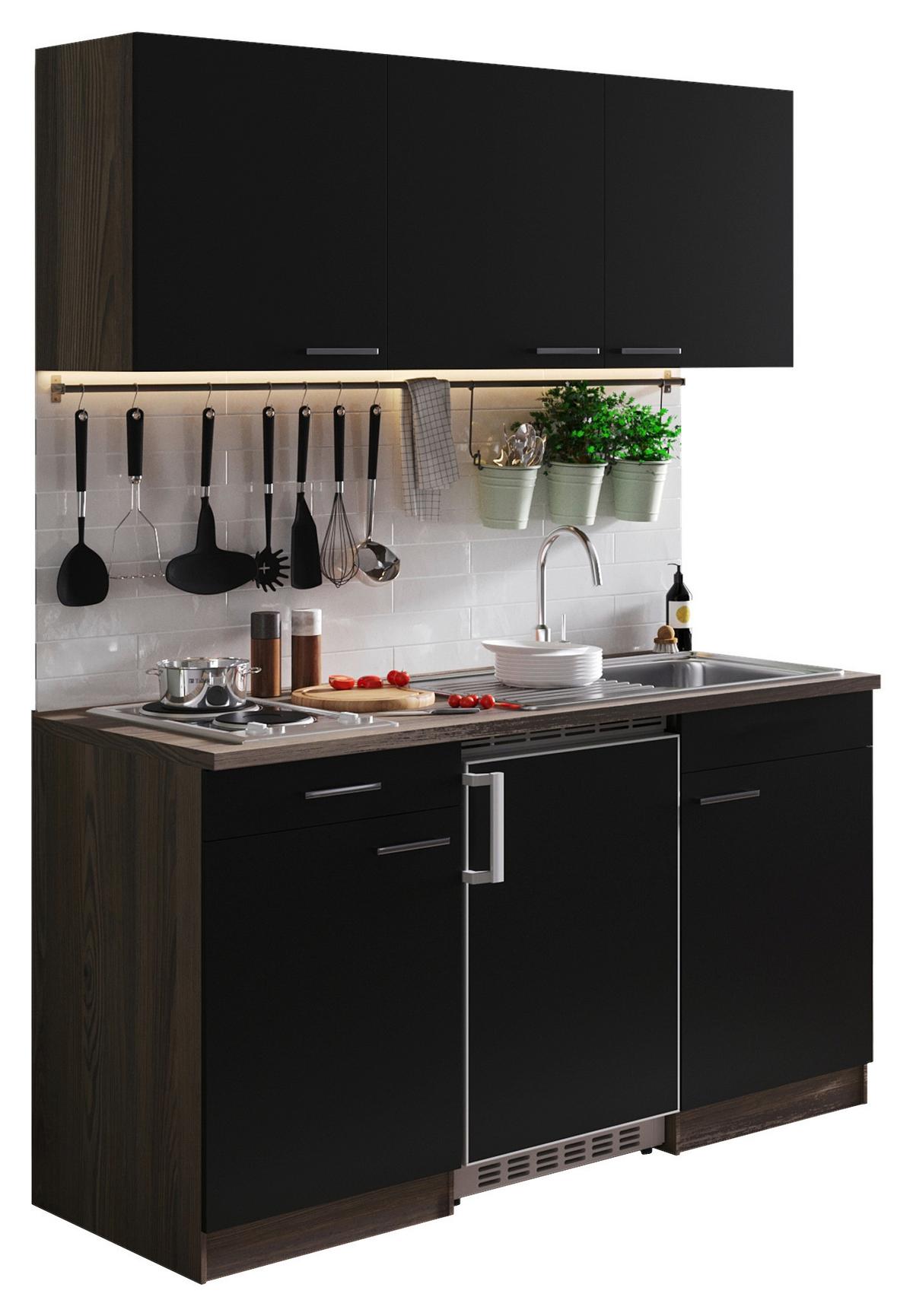 Miniküche Oliver Singleküche 150 Cm - Eichefarben/Schwarz, Basics, Holzwerkstoff (150cm) - Respekta