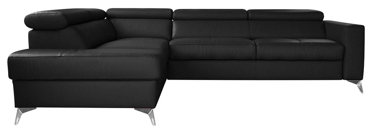 Ecksofa Mondo, Schwarz S: 208x286 Cm - Chromfarben/Schwarz, Design, Leder/Textil (208/286cm) - Livetastic