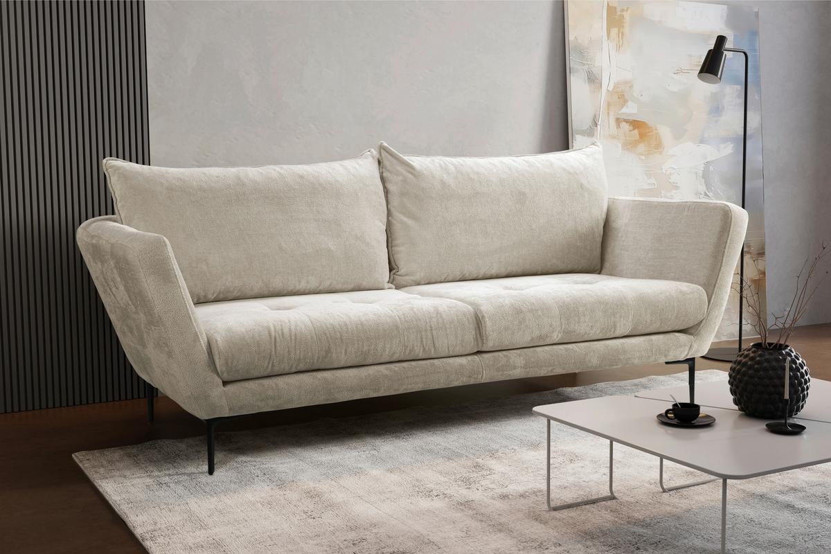 Sofa Ankona Creme/Schwarz, 225 cm - Creme/Schwarz, Design, Textil (225/86/95cm) - MID.YOU