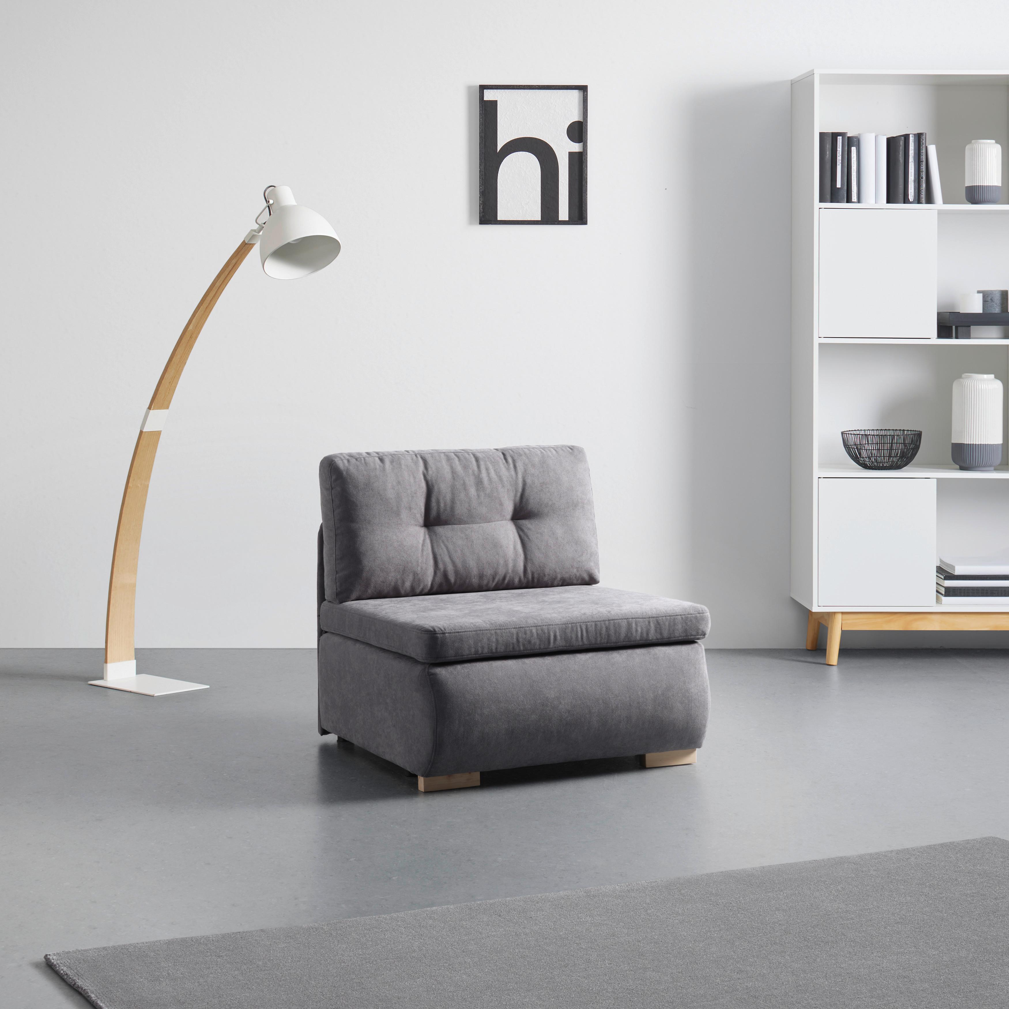 Rozkládací křeslo MODENA s úložným prostorem a lůžkem - šedá/černá, textil/plast (89/88/90cm) - Based
