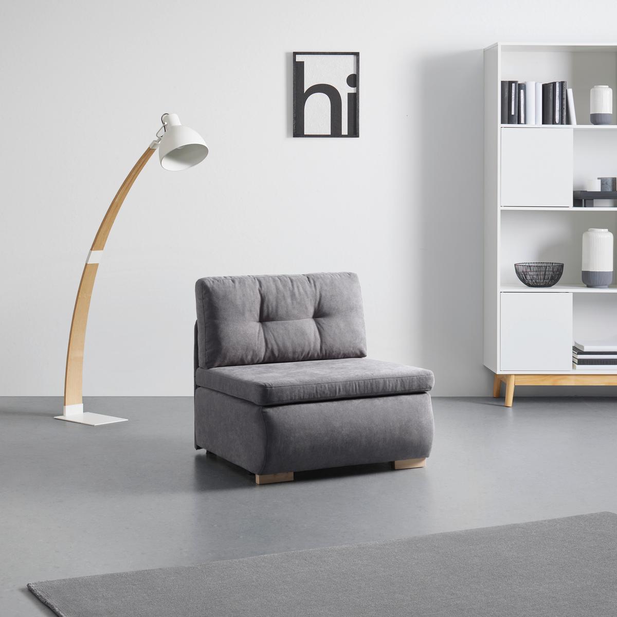Rozkladacie kreslo MODENA s úložným priestorom a lôžkom - čierna/sivá, textil/plast (89/88/90cm) - Based