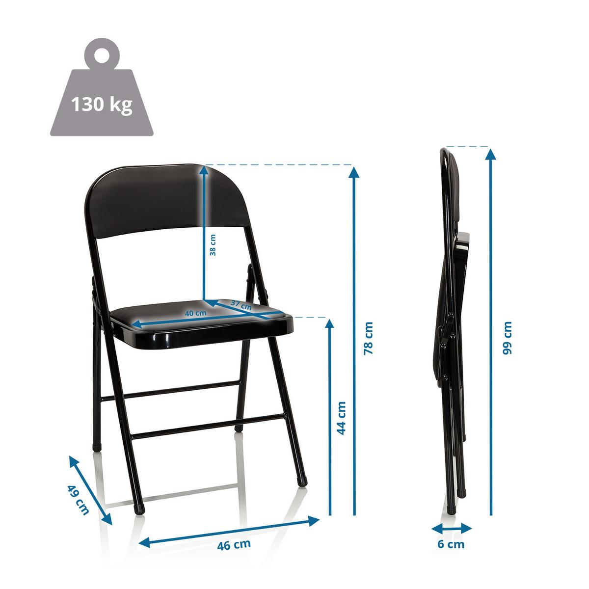 Klappstuhl Tudela Pu Schwraz Lederlook - Schwarz, Basics, Textil/Metall (44/80/49cm) - MID.YOU