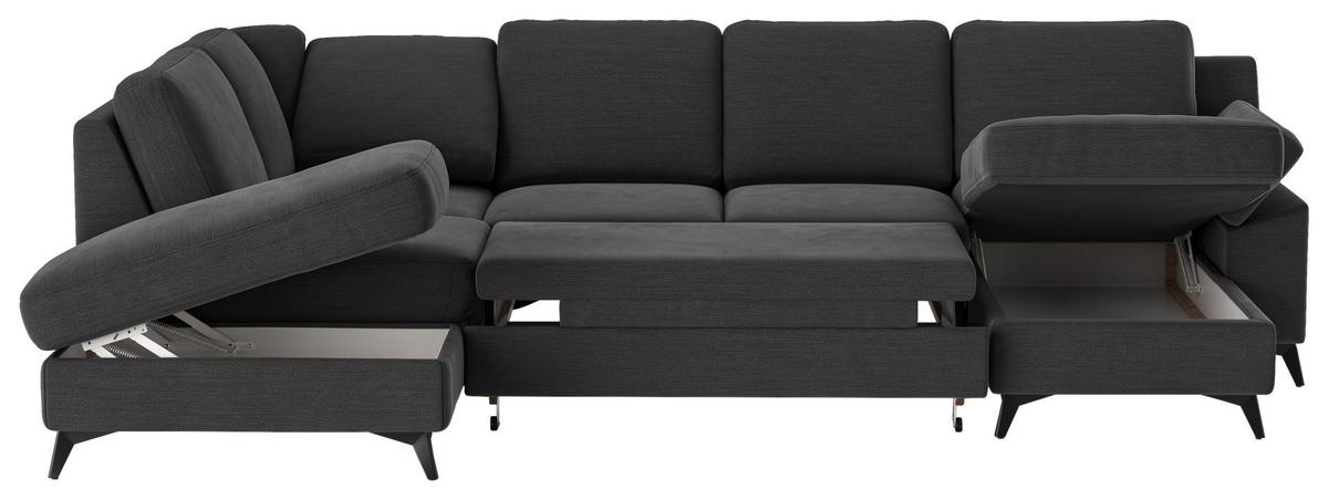 Wohnlandschaft Boom, Dunkelgrau 204x309x156 - Dunkelgrau/Schwarz, KONVENTIONELL, Textil (204/309/156cm) - Cotta