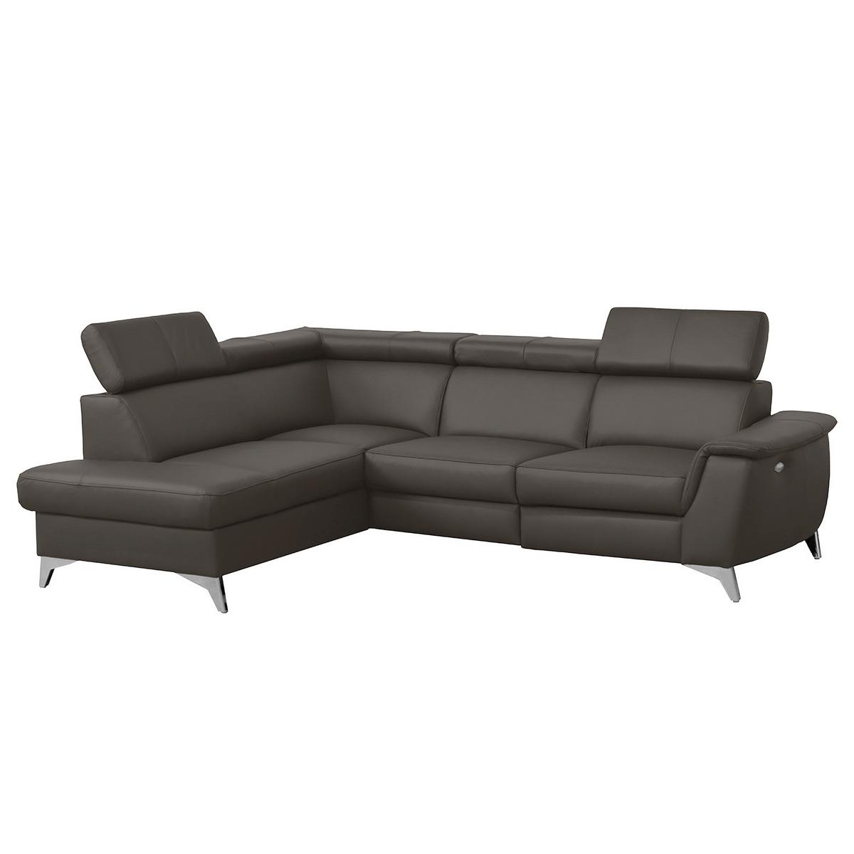 Ecksofa Lince Dunkelbraun S: 197x257 cm - Chromfarben/Dunkelbraun, Design, Leder/Textil (197/257cm) - Livetastic