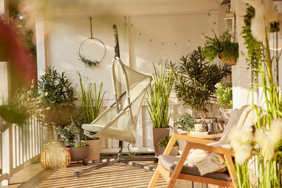 Hängesessel Mit Gestell Mit Sitz- Und Rückenkissen - Anthrazit/Grün, KONVENTIONELL, Kunststoff/Textil (123/192/102cm) - Siena Garden