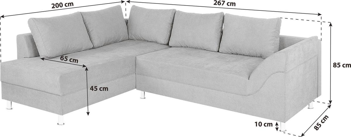 Ecksofa Bern Türkis 200x267 Cm - Türkis/Chromfarben, Design, Holzwerkstoff/Textil (200/267cm) - P & B