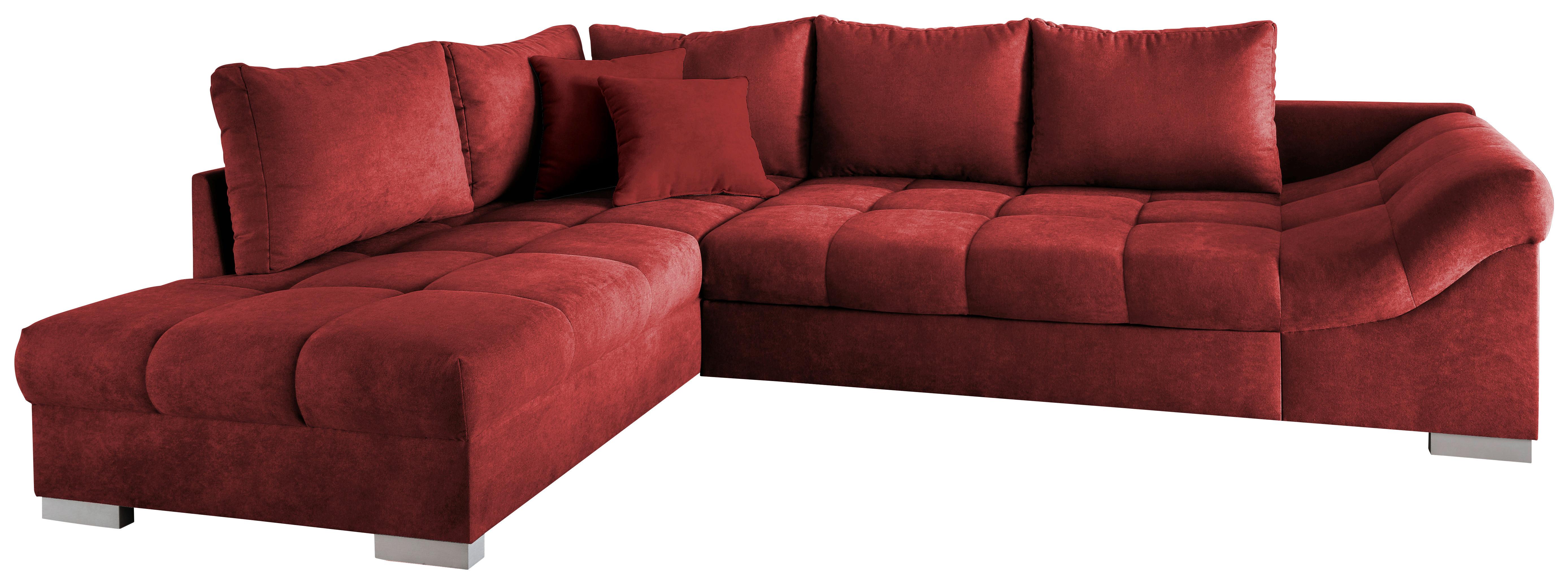 Eckschlafsofa Alvito Rot S: 202/298 cm - Rot/Silberfarben, Design, Textil (202/298cm) - MID.YOU