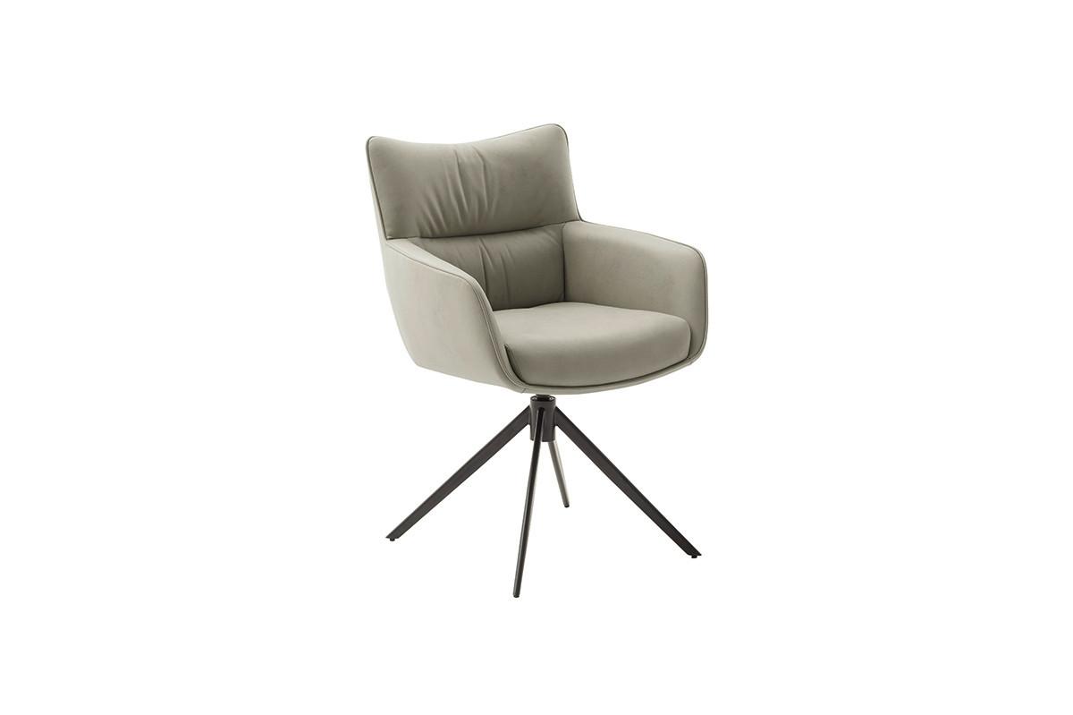 Armlehnstuhl Limone 2 Leder Creme 360° drehbar - Creme/Schwarz, KONVENTIONELL, Leder/Metall (61/88/63cm)