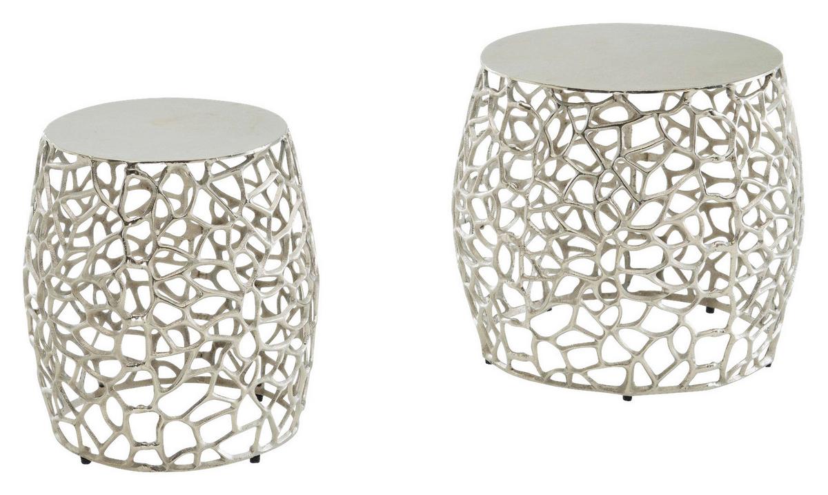 Beistelltisch 2-Teilig Wohnling ,silberfarben - Silberfarben, Design, Metall (46/46/42cm) - MID.YOU