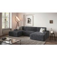 Wohnlandschaft Wien D. Grau U: 162x329x162 cm - Dunkelgrau/Schwarz, MODERN, Textil (162/329/162cm) - Trendmanufaktur