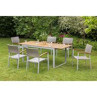 Gartengarnitur 7-Tlg. Silano Alu/Holz/Kunststoff - Naturfarben, ROMANTIK / LANDHAUS, Holz/Kunststoff - Gardenson
