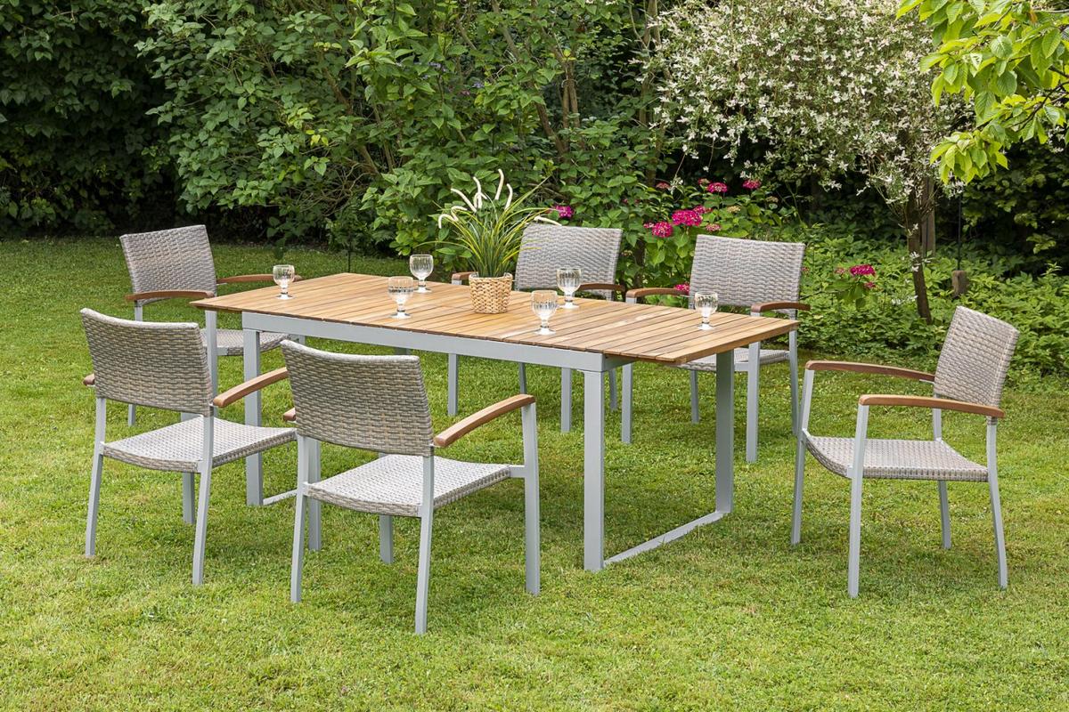 Gartengarnitur 7-Tlg. Silano Alu/Holz/Kunststoff - Naturfarben, ROMANTIK / LANDHAUS, Holz/Kunststoff - Gardenson