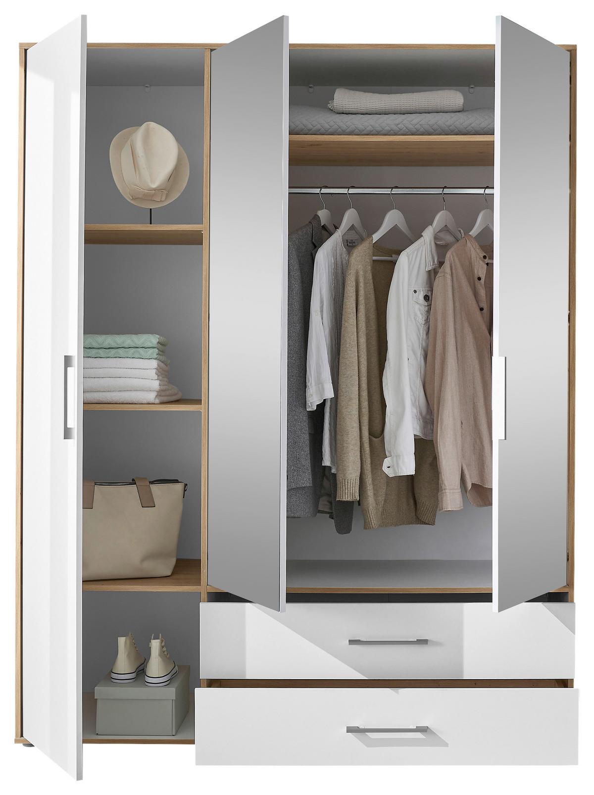 Kleiderschrank M. Spiegel 3trg Lembo Artisan Eiche/weiß 155cm - Weiß/Eiche Artisan, Basics, Glas/Holzwerkstoff (155/195/60cm)
