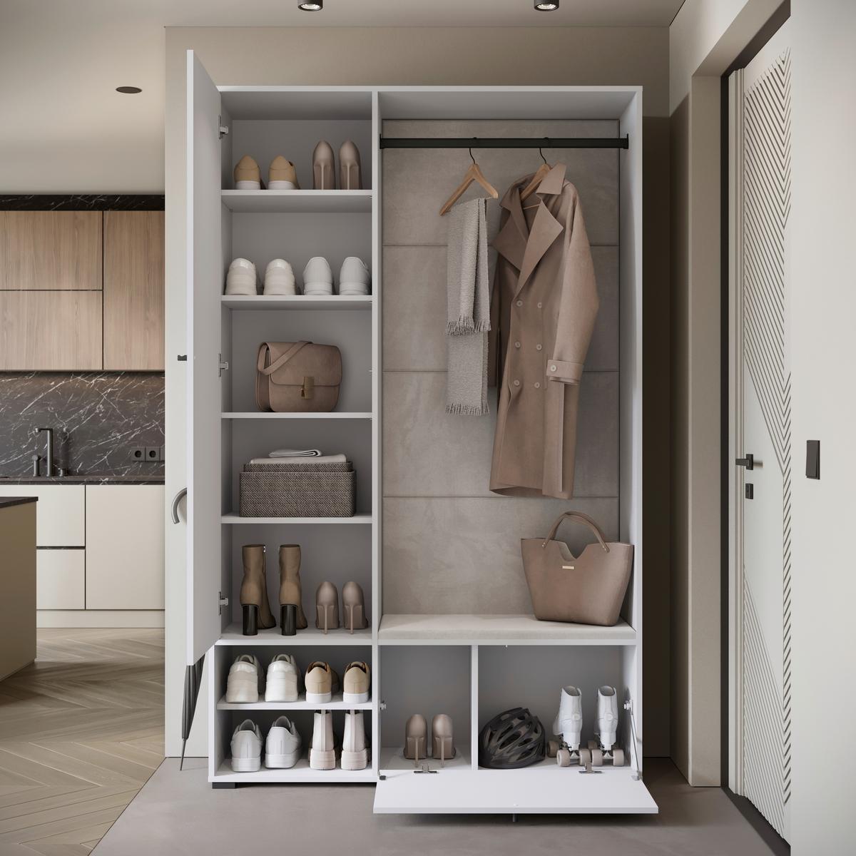 Garderobe Dino 013 Weiß B: 117,3 cm - Weiß, Basics, Holzwerkstoff (117,3/190/33cm) - P & B