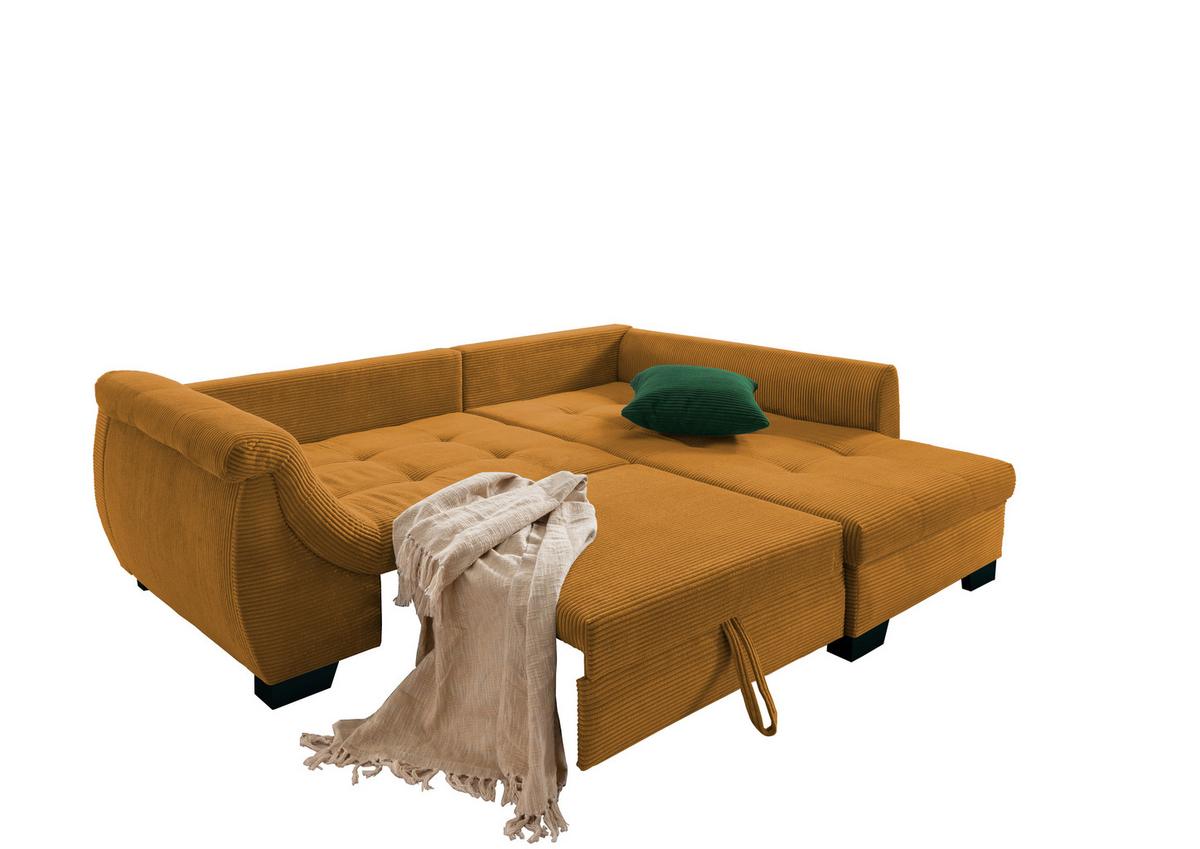 Ecksofa mit Schlaffunktion Flora Goldfarben Cord - Goldfarben/Schwarz, Design, Textil (250/190cm) - MID.YOU
