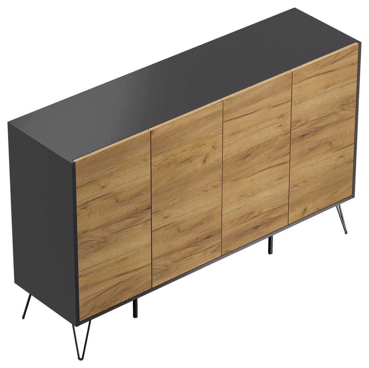 Sideboard Posseik Industrial Graphitfarben/eichef. 155 Cm - Eichefarben/Schwarz, Design, Holzwerkstoff (155/93,6/42cm) - P & B
