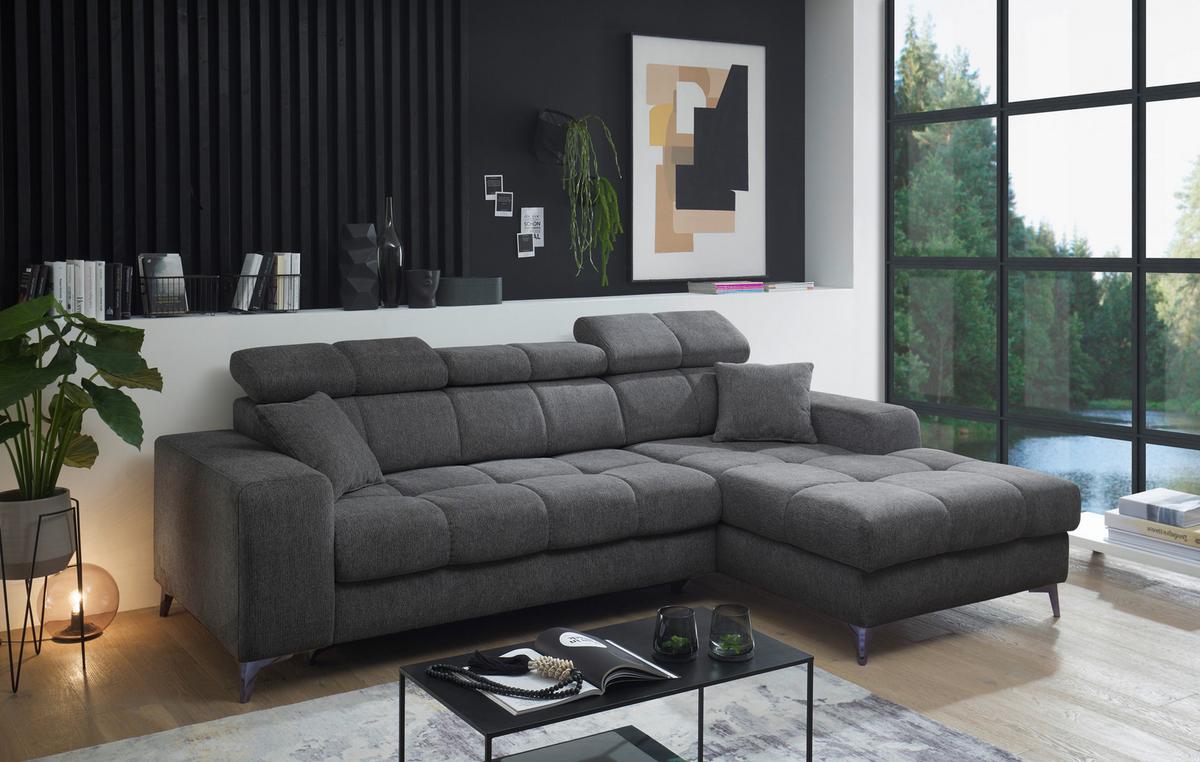 Ecksofa mit Schlaffunktion & Bettkasten Sydney Anthrazit - Anthrazit/Schwarz, KONVENTIONELL, Textil (268/172cm) - MID.YOU