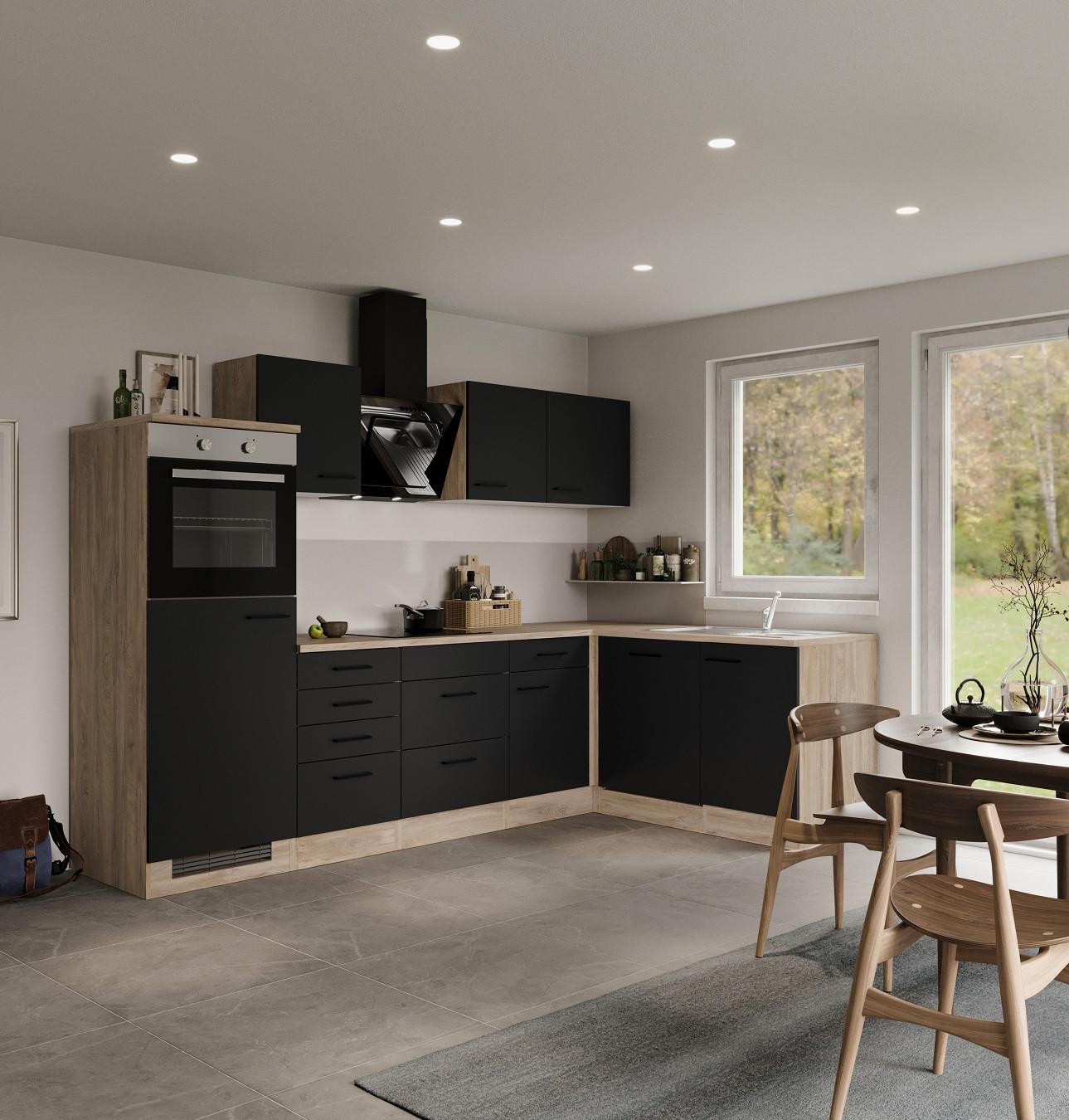 Eckküche Capri Eiche/Schwarz S: 280x170 cm - Eichefarben/Schwarz, KONVENTIONELL, Holzwerkstoff (280/170cm) - FlexWell