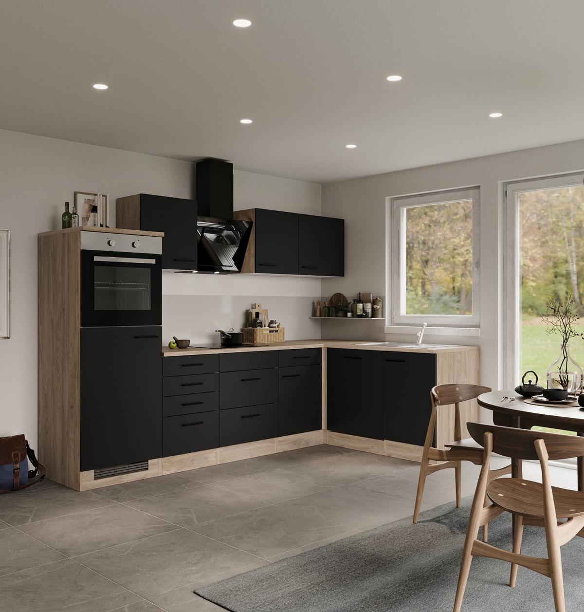 Eckküche Capri Eiche/schwarz S: 280x170 Cm - Eichefarben/Schwarz, KONVENTIONELL, Holzwerkstoff (280/170cm) - FlexWell