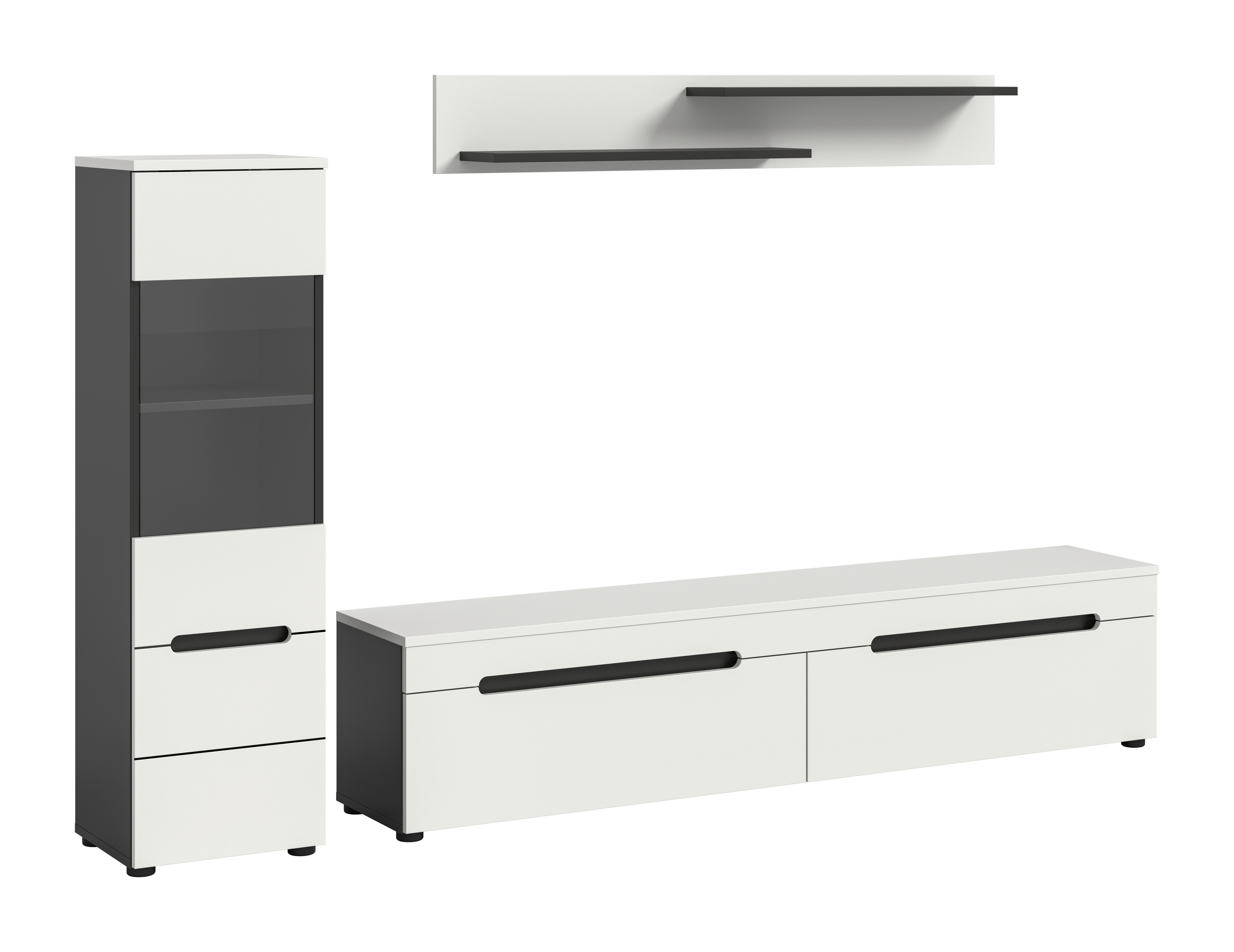 WOHNWAND Canu Weiß B: 221cm - Schwarz/Weiß, Design, Holzwerkstoff (221/141/33cm) - Livetastic