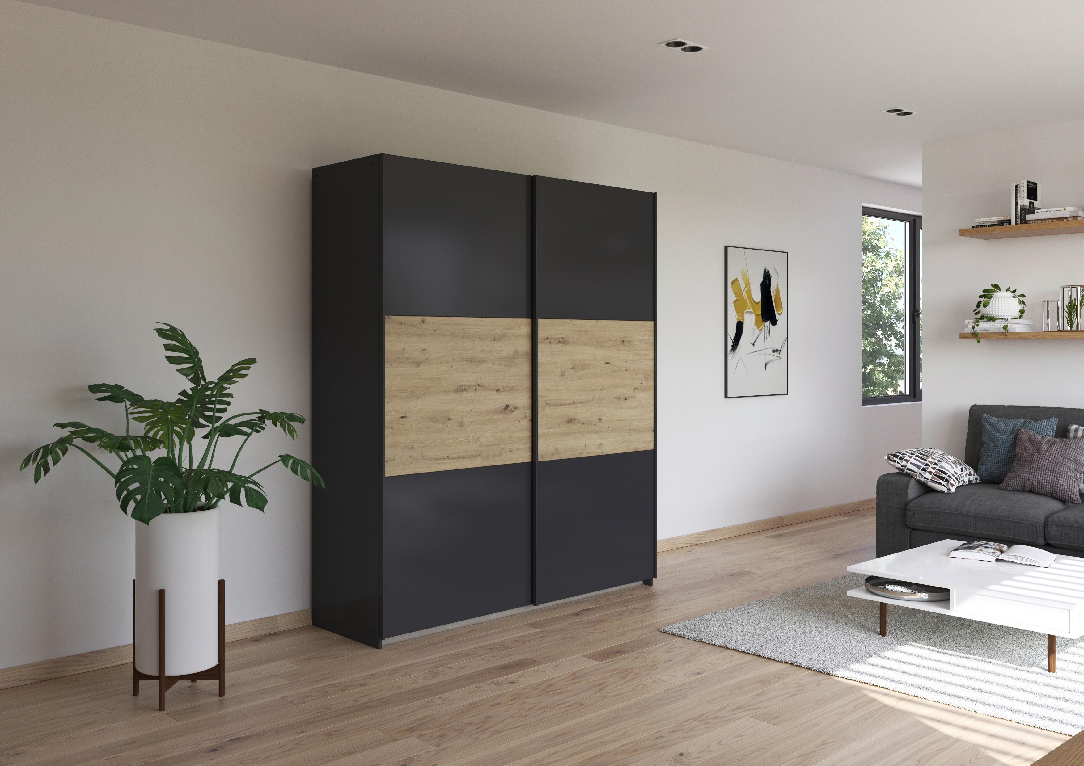 Schwebetürenschrank Neo Grau Eiche Artisan Dekor - Eiche Artisan/Grau, MODERN, Holzwerkstoff (175/210/59cm) - Rauch Möbel