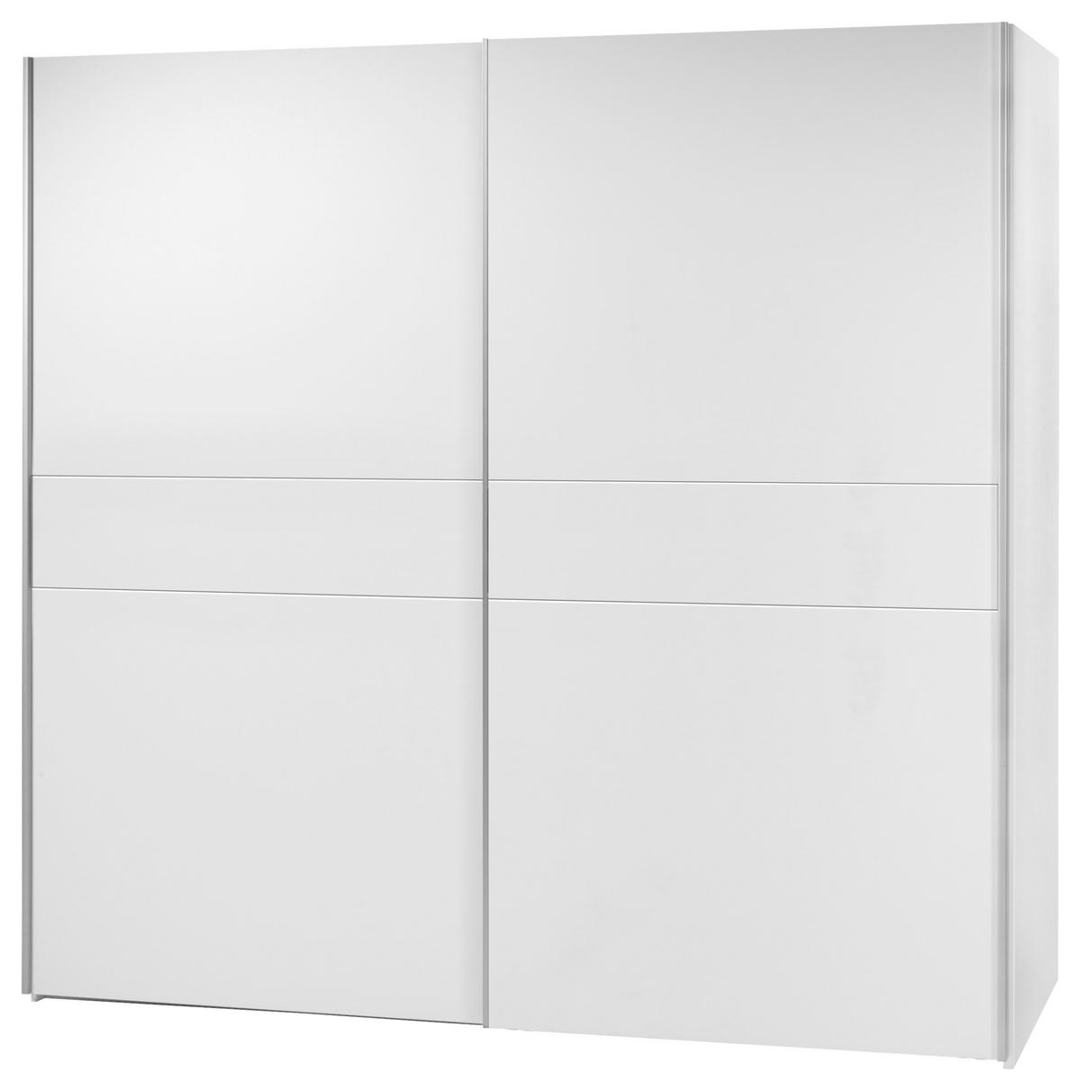 Šatníková skriňa s posuvnými dverami Poly 4, biela - biela/hliníková, Modern, kov/kompozitné drevo (215/210/58cm)