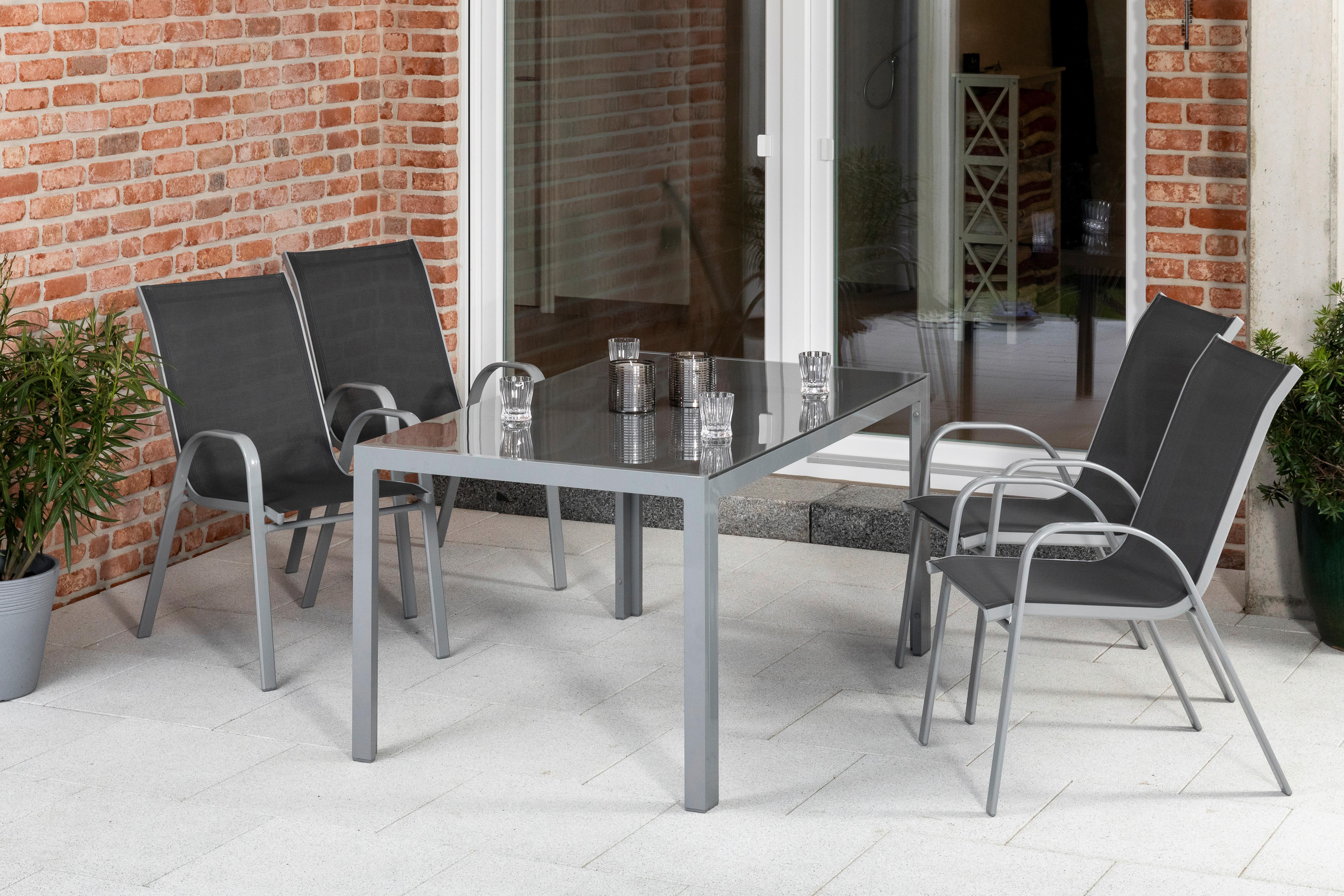 Gartenset Sorrento - Anthrazit/Silberfarben, MODERN, Textil/Metall - Gardenson
