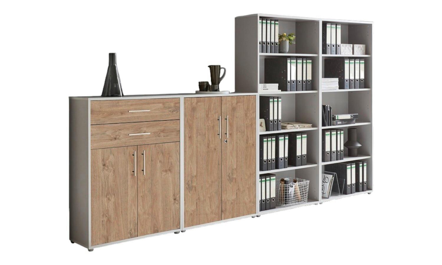 Aktenschrank Office Edition Grau/eiche Dekor B: 337,6cm - Eichefarben/Grau, MODERN, Holzwerkstoff (337,6/185,6/33cm) - MID.YOU