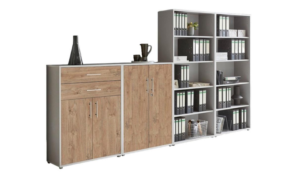 Aktenschrank Office Edition Grau/eiche Dekor B: 337,6cm - Eichefarben/Grau, MODERN, Holzwerkstoff (337,6/185,6/33cm) - MID.YOU