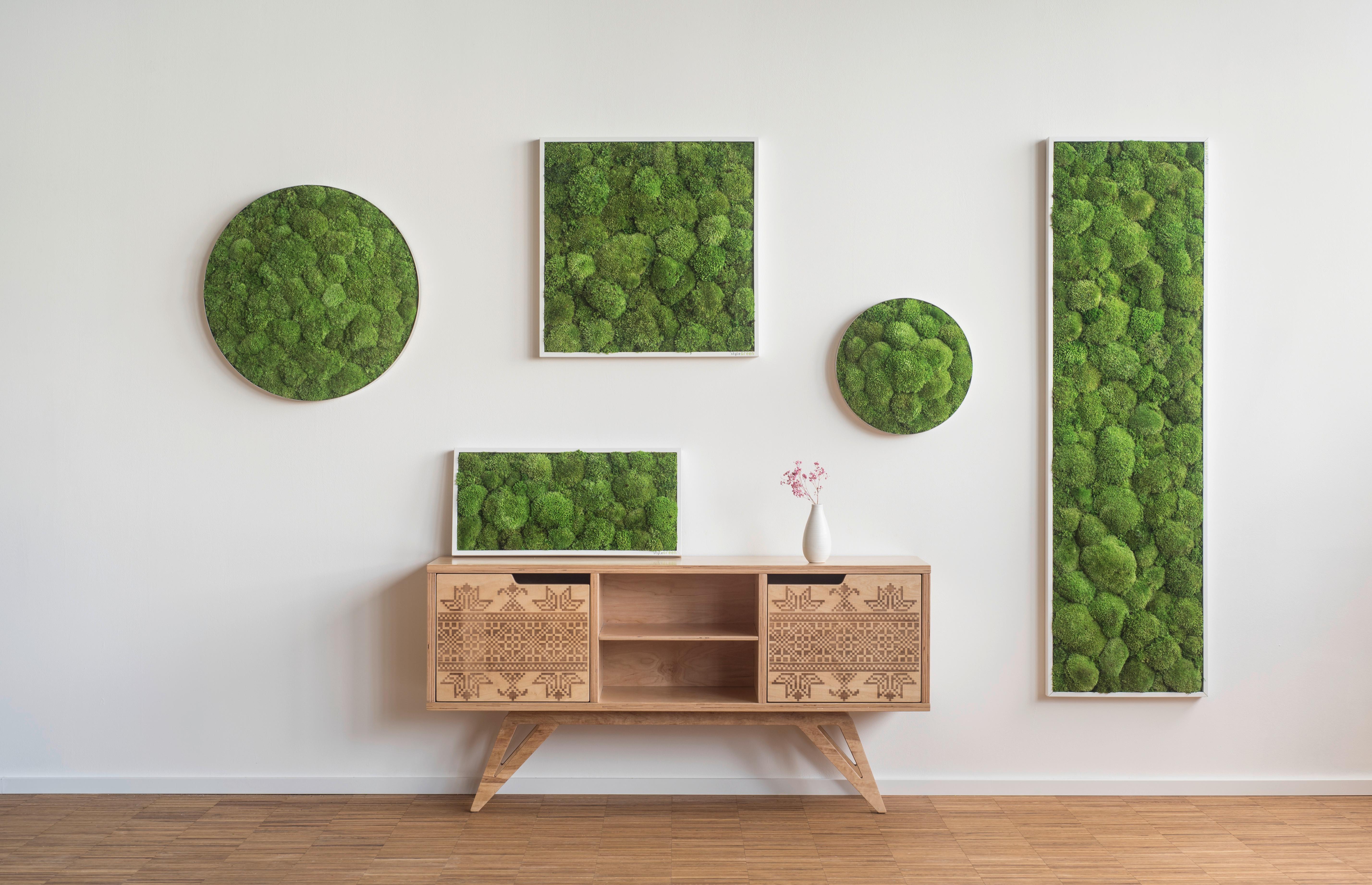 Moosbild Grün B: 80 cm - Weiß/Grün, Basics, Naturmaterialien/Holz (80/80/7cm)