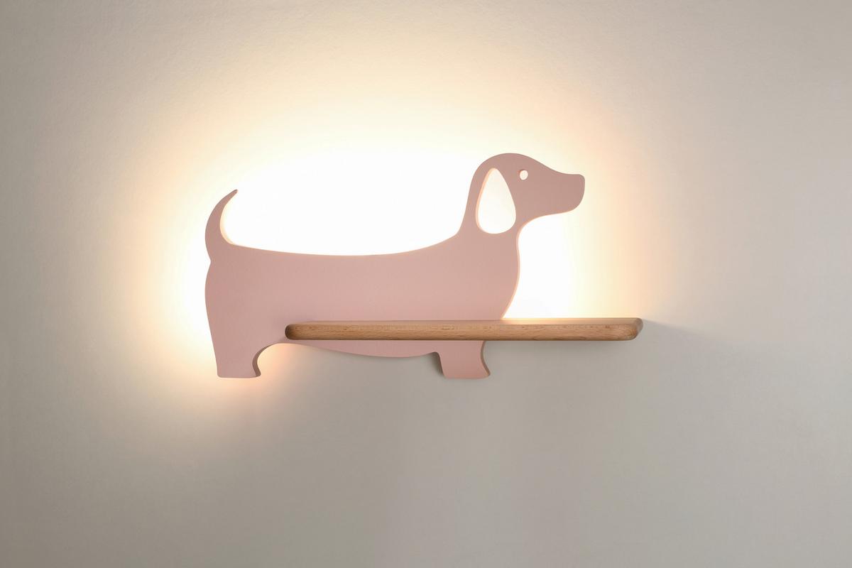 Kinderwandleuchte 21-00989 Dog - Pink, KONVENTIONELL, Holz/Holzwerkstoff (36.5/12/18.5cm)