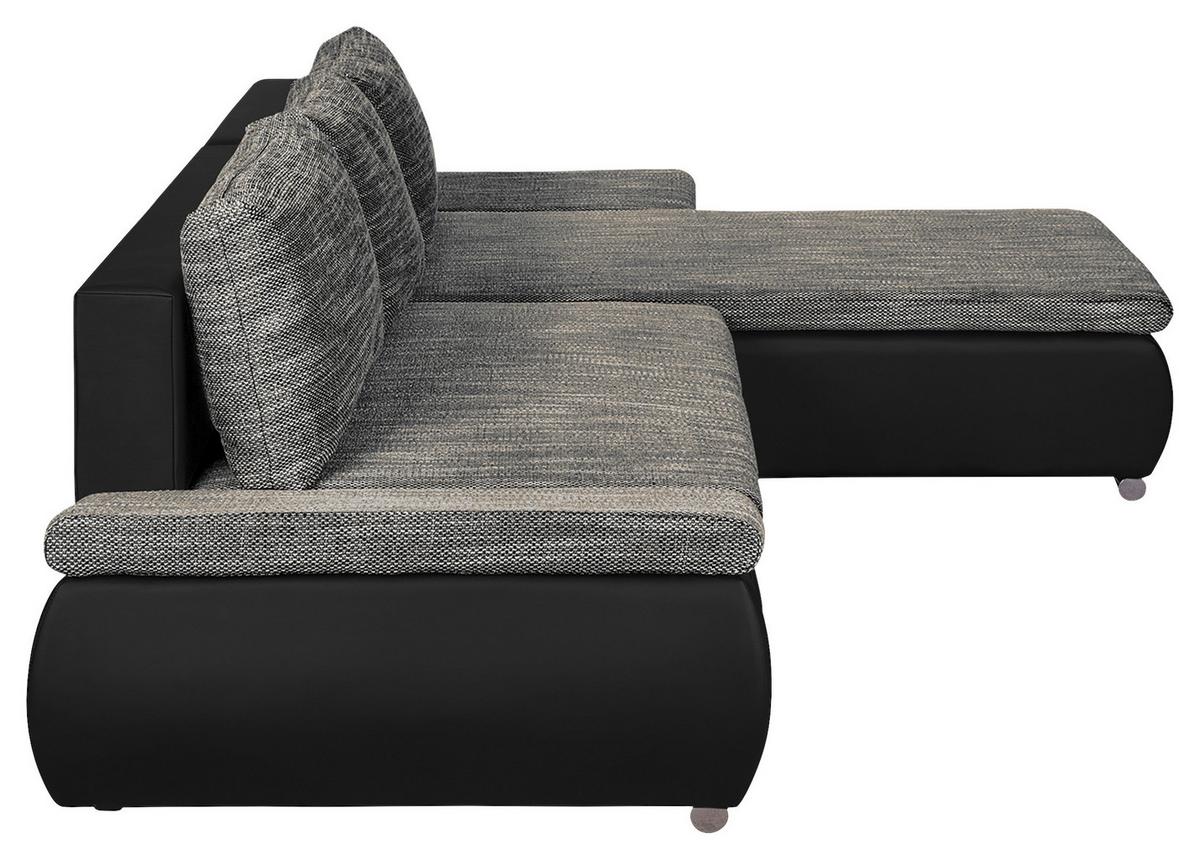 Ecksofa Acra Grau, Schwarz S:266x175cm - Chromfarben/Schwarz, Design, Textil (266/175cm) - Livetastic