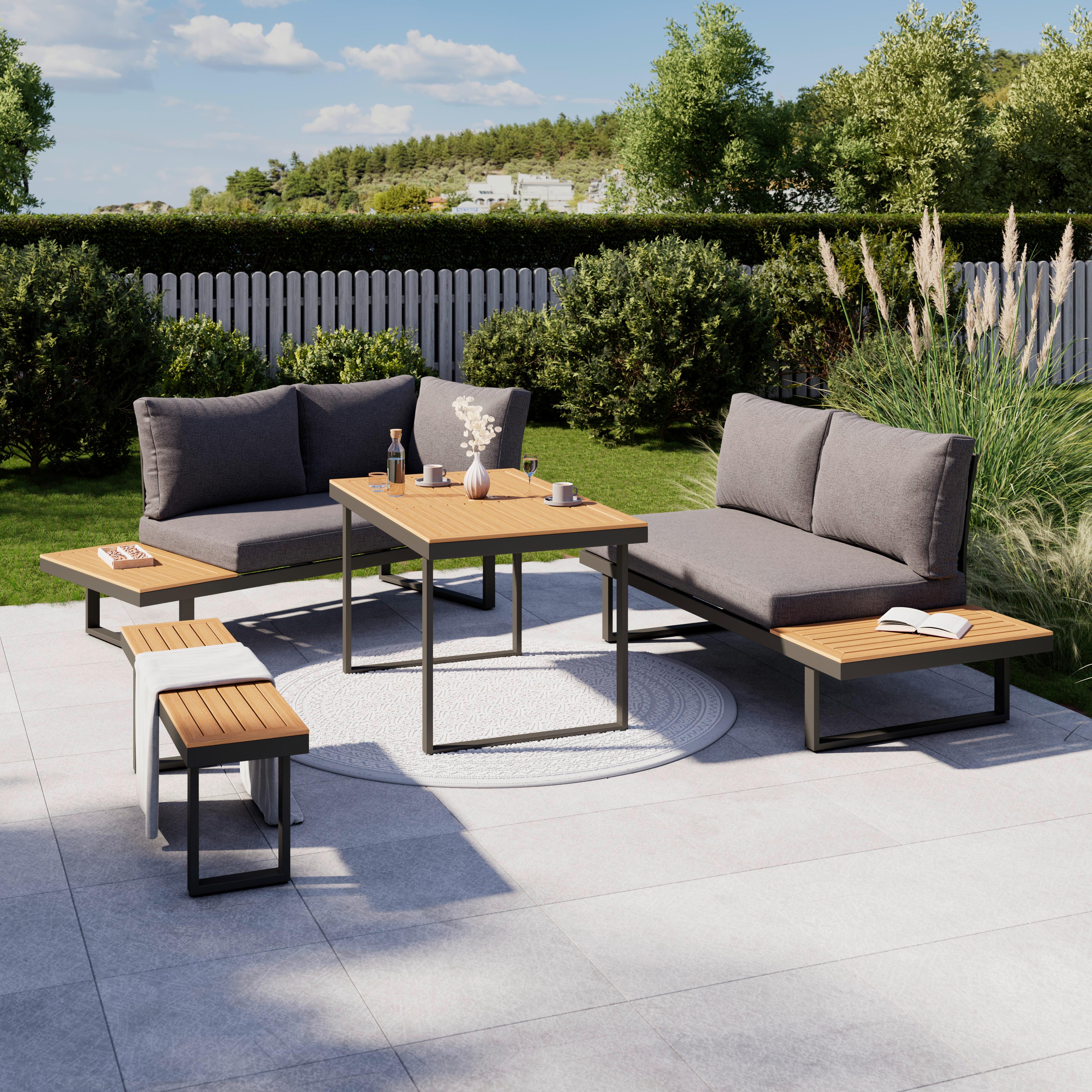 Loungegarnitur 4-Tlg Montreal Metall/Kunststoff mit Kissen - Anthrazit/Naturfarben, MODERN, Kunststoff/Textil (253/70/175cm) - Beldano