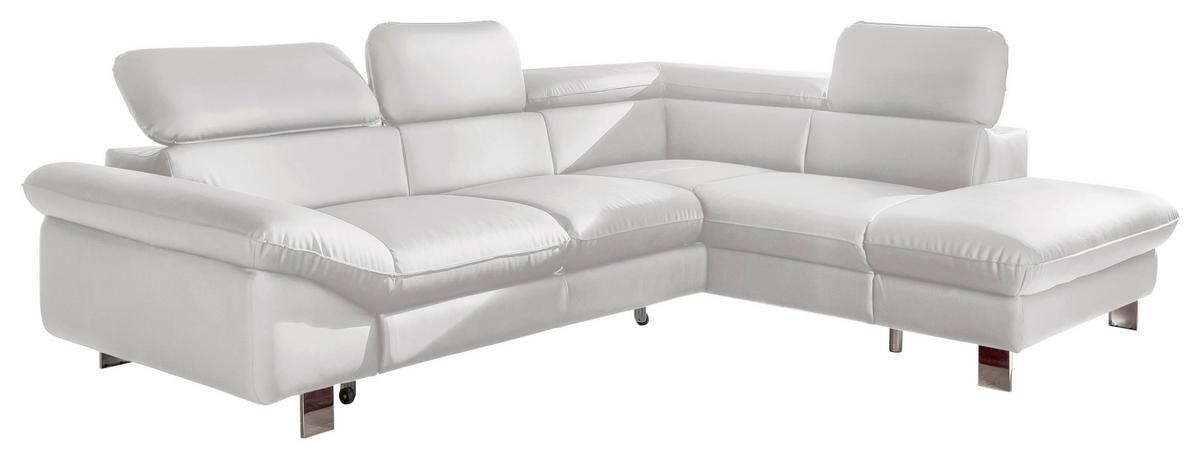 Ecksofa Mit Schlaffunktion Driver Weiß Lederlook - Chromfarben/Weiß, MODERN, Textil (266/214cm) - MID.YOU