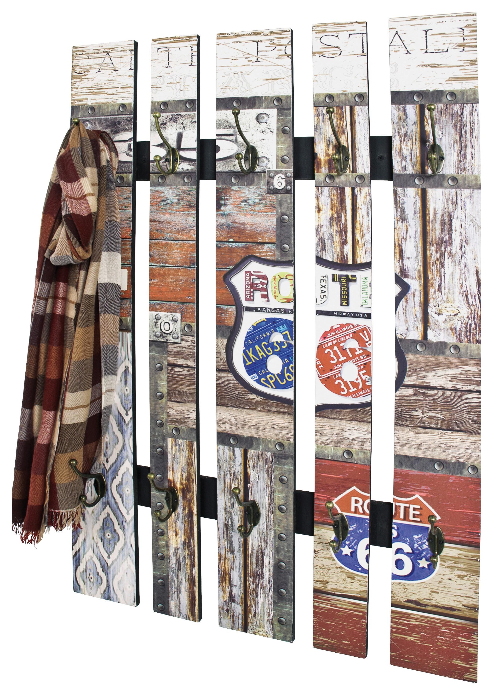 Wandgarderobe Timber Multicolor B: 65 Cm 10 Haken - Multicolor, KONVENTIONELL, Holzwerkstoff (65/100/9cm)