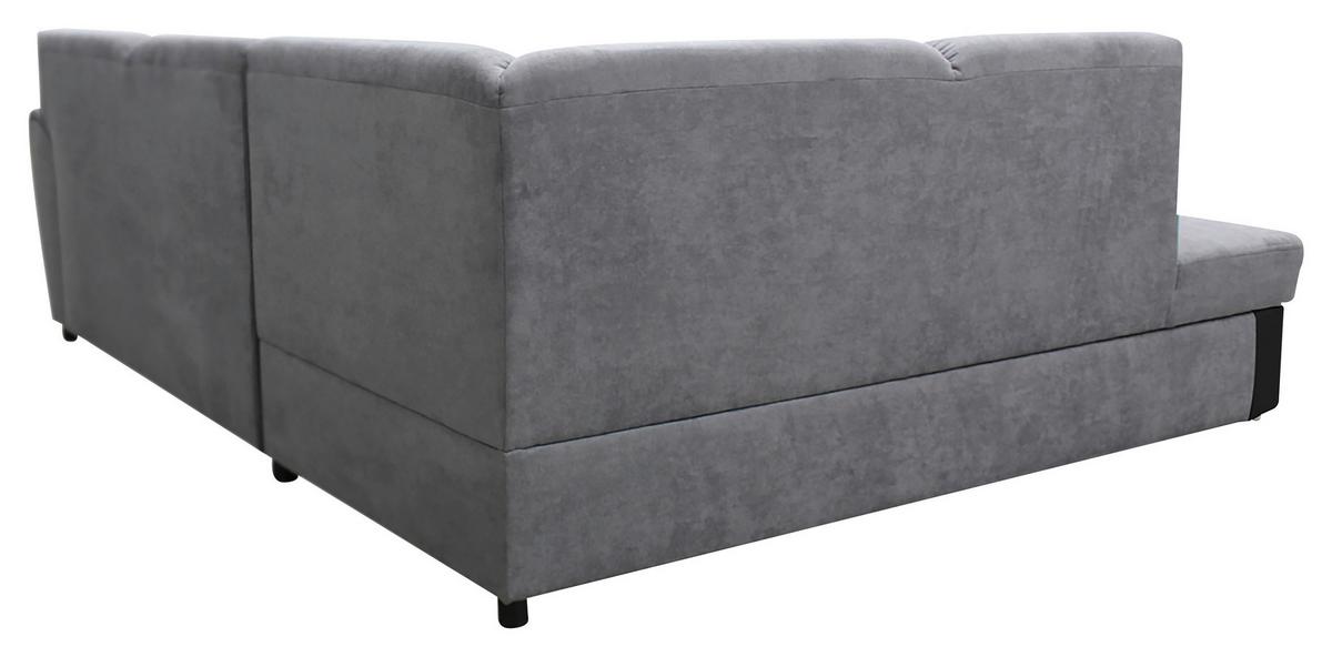 Ecksofa Mit Bettkasten Doris Rücken Echt Grau/schwarz - Silberfarben/Schwarz, Design, Textil (196/255cm) - MID.YOU