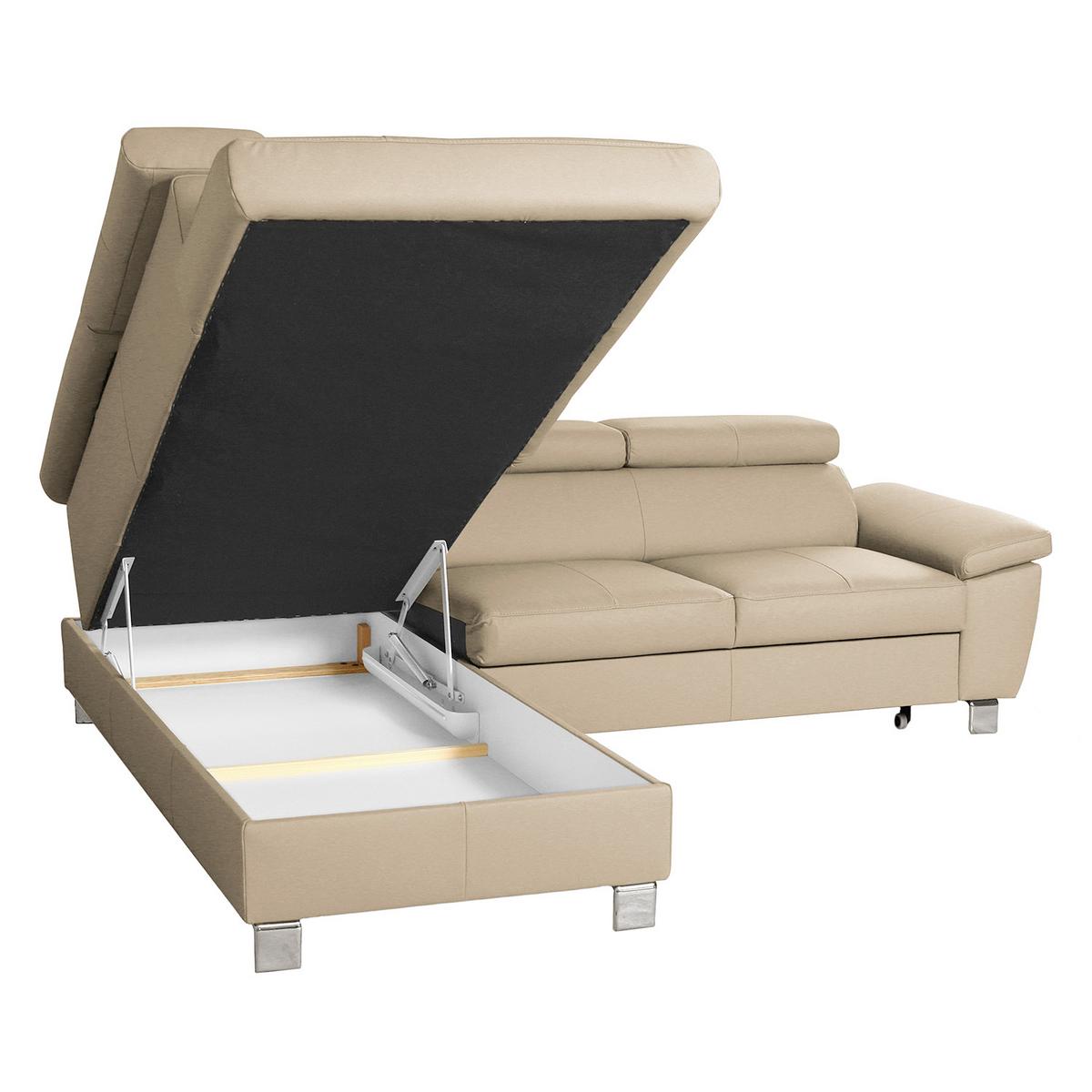 Ecksofa Lugano Teilleder Beige 208x248 - Chromfarben/Beige, Design, Leder/Textil (208/248cm) - Livetastic